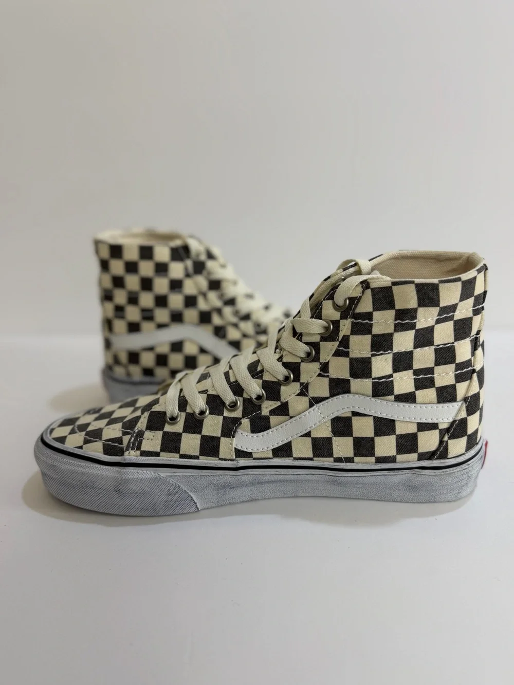 Vans Sk8-Hi Tapered Washed Checkerboard Asphalt White Sneakers Men 9.5 Wmn 11